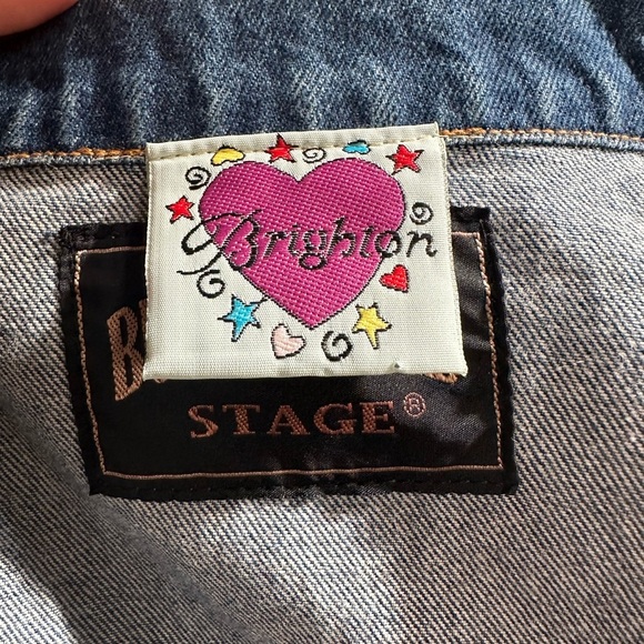 Brighton Embroidered Heart Patch Denim Jacket Sz M Oversized - Picture 11 of 12